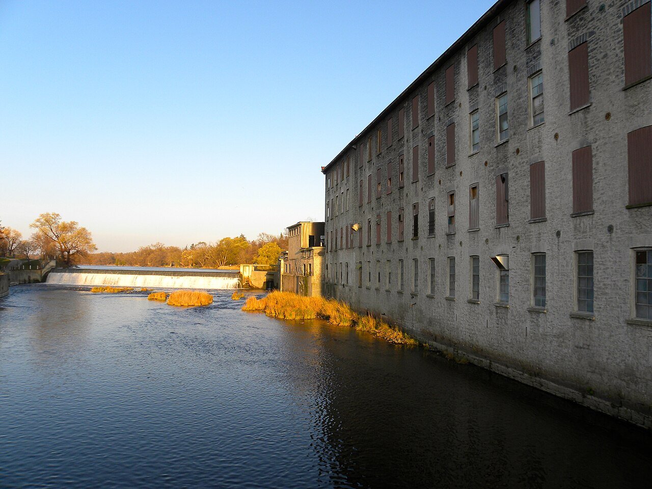 An old stone mill beside the Speed River in Hespeler