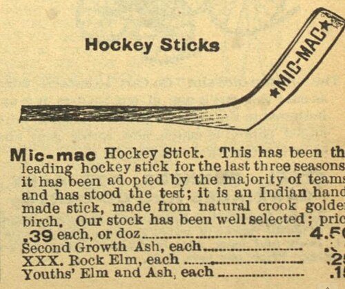 1904 Eaton’s catalogue ad for Mic-Mac hockey sticks